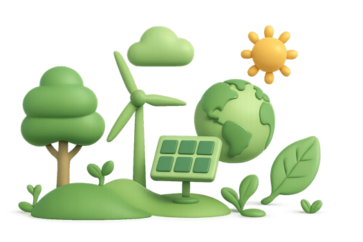 Eco-Friendly Landscape with Green Elements and Renewable Energy Icons png