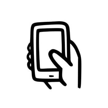 Simple Handdrawn Line Art Smartphone Mobile Phone Holding Hand Illustration vector