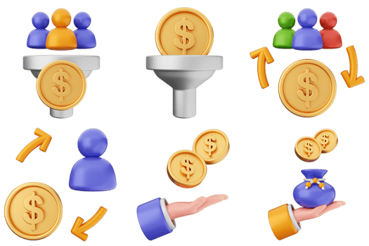 A set of icons depicting people and money png