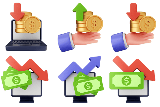 Money icons set price 1 credit usd png