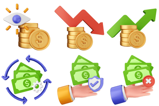 Money icons set with a hand holding a stack of money png
