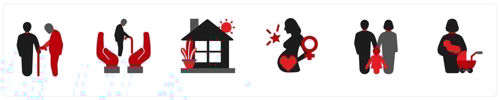 business icons in red and black as elderly, retirement, home vector