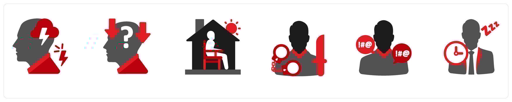 Six mix icons in red and black as anger, depression, loneliness vector