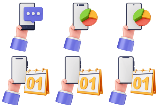 Hand holding a smartphone with various icons png