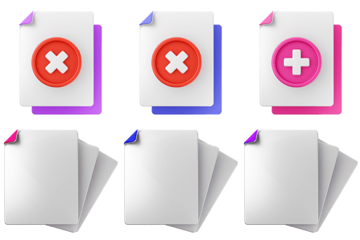 A set of four white paper documents with different colored cross marks png