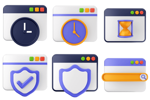 A set of icons that include a clock, a shield, and a clock png