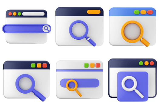 A set of icons for a browser, including magnifying glass, magnifying glass, magnifying png
