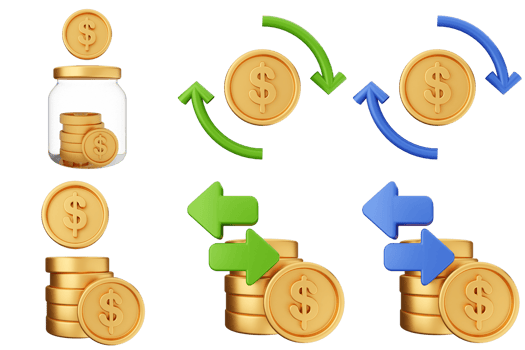 A jar with coins and arrows pointing to the left png