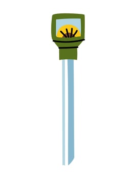 Sensor humidity meter, insulated green. An item for soil. Gardening tools. It suitable for ecology, garden, cleaning, household, packaging design, instructions, educational and infographic materials vector