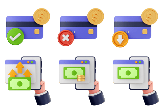 Hand holding a credit card, money and a coin png
