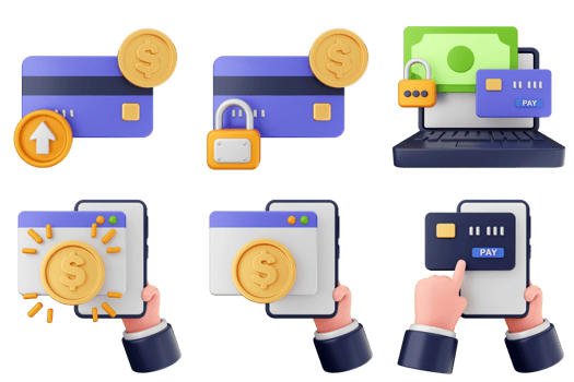 A set of icons depicting a person holding a credit card, a laptop and a phone png