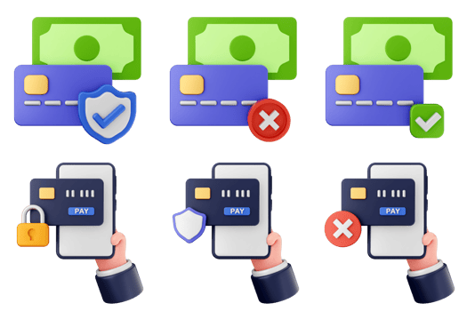 A hand holding a smartphone with credit cards and money icons png