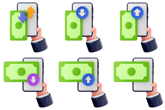 Hand holding a smartphone with money icons png