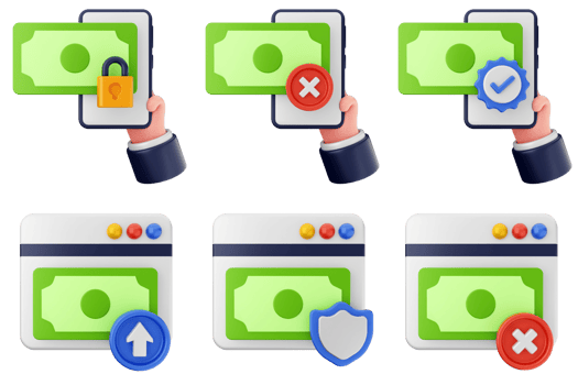 A hand holding a phone with money icons png