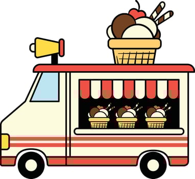 Ice cream truck with waffle scoops illustration vector