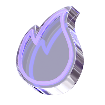 3d Rendering Purple Fire Element with glossy, reflective surface and Neon. Dispersed glass. Holographic Flame object in Y2K style. Decorative element for social media png