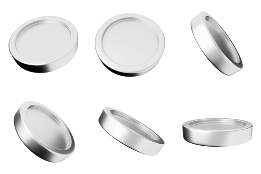 Silver round metal objects isolated on black background png