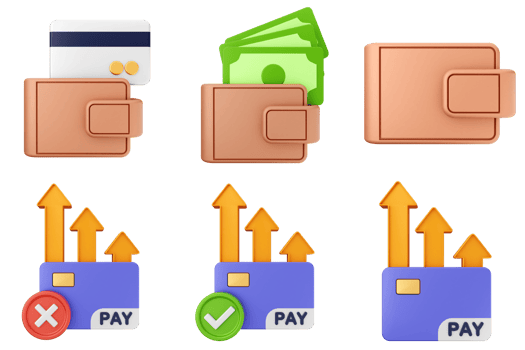 A set of icons showing different types of money png
