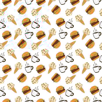 Fast Food Pattern Seamless Background Burger, Coffee, Ice Cream . vector