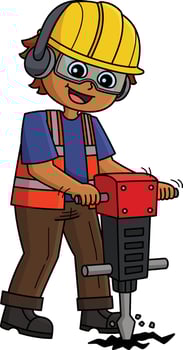 Construction Worker Jack Hammering Road Clipart vector