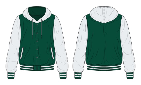 Green and white varsity hoodie jacket template vector
