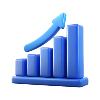 3D icon of Blue bar graph with arrow isolated on transparent background png