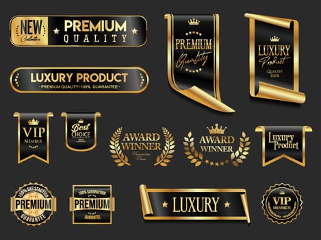 award winner and top rated gold and black badge and emblem collection stock illustration vector