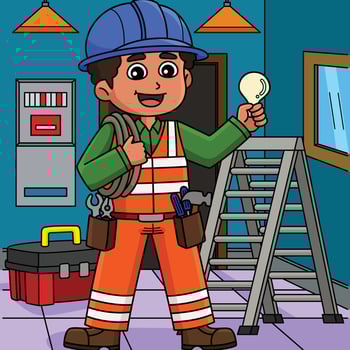 Construction Worker Electrician Colored Cartoon vector