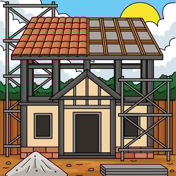 House Construction Site Colored Cartoon vector
