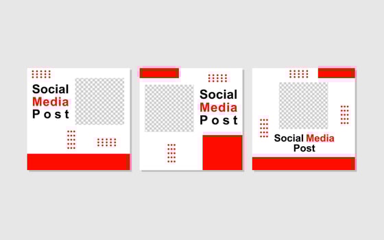 Social media post featuring three white squares with red accents. vector