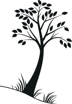 The Silhouette of a Tree with Grass at Ground Level vector