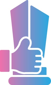 A hand holding a trophy with a thumbs up vector