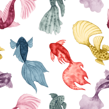 Seamless pattern with colorful fish. Watercolor illustration. Simple, stylized style of sea animals. Hand drawn isolated background. Underwater world of sea fauna for textiles, paper. Ocean and sea png