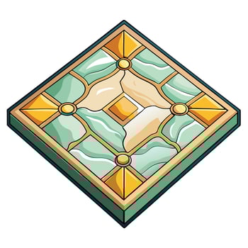 a cartoon tile with gold and green stones vector