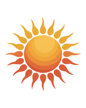 Illustration of a sun with orange and yellow rays on a transparent background design element png