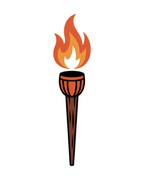 Illustration of a torch with a bright orange flame on a transparent background in format png