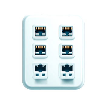 White Wall Plate with Four Ethernet Ports for Home and Office Networking Setup png