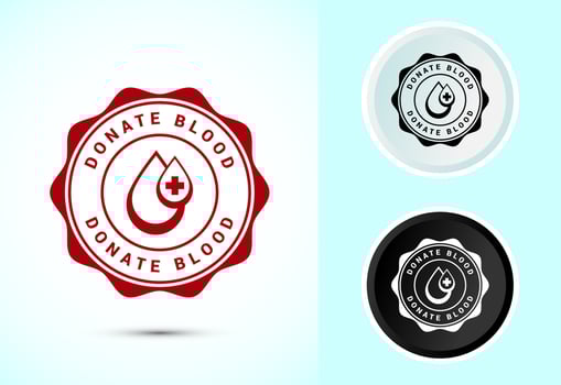 Blood donation icon design illustration, Donate blood badge sign in color black and white vector