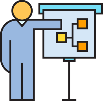 People Presenting Plan Diagram on Whiteboard Icon png