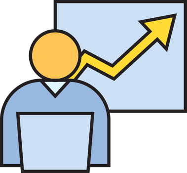 Employee Working and Trading on Laptop and Graph Icon png