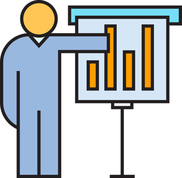 People Presenting Bar Chart on Whiteboard Icon png