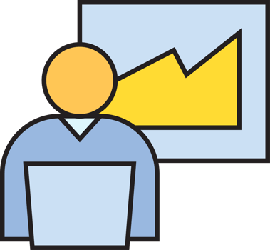 Office Employee Working on Laptop and Data Graph Icon png