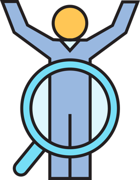 Human Resource Employee and Magnifier for Recruiting Icon png