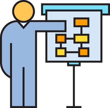 Man Presenting Diagram on Whiteboard Icon png