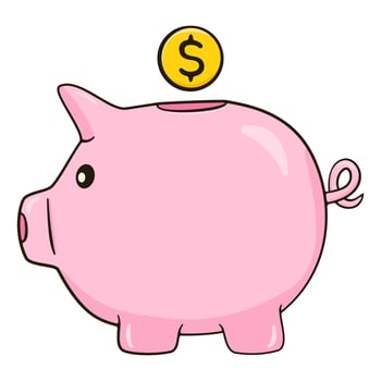 Cute Piggy Bank with Coin. Cartoon Style Savings Illustration vector