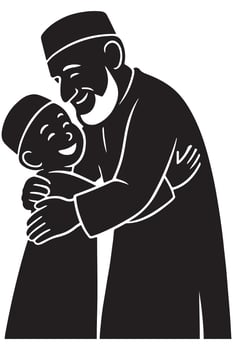 Muslim family love illustration for islamic eid mubarak and ramadan kareem celebration art silhouette vector
