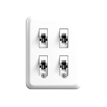 Four Toggle Light Switches White Wall Plate for Modern Home Interior Design png