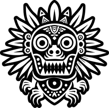 A black and white drawing of a tribal mask vector
