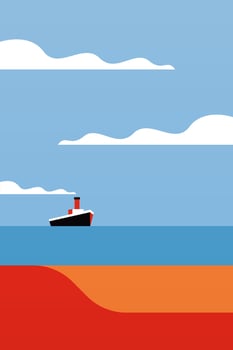 Flat outdoor cargo ship boho landscape wall art illustration background vector