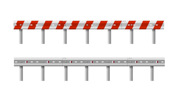 Metallic road barrier fence. 3d roadblock for safety on highway. Metallic road barrier fence. vector